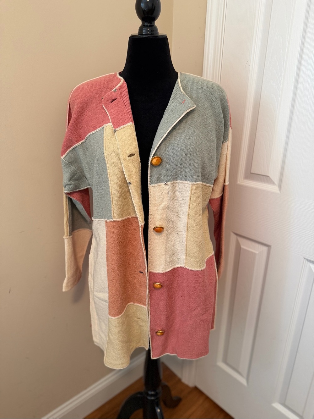 Steve Fabrikant Vintage Wool Color Block Long Button Down Sweater Size M - Picture 6 of 16